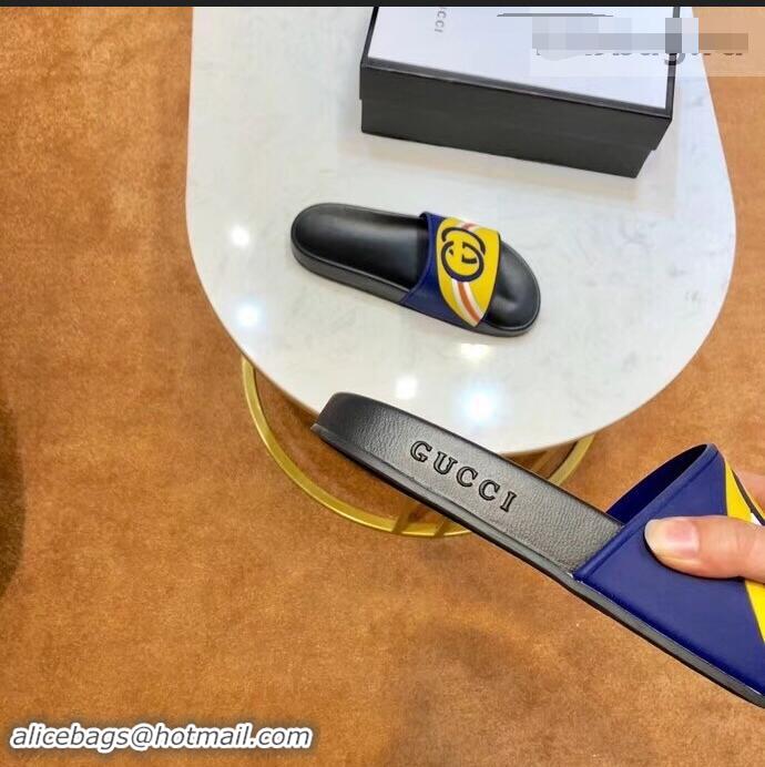 Good Quality Gucci Rainbow and GG Print 932511 Yellow/Blue Slides 2019