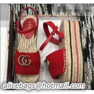 Low Cost Gucci Crochet Espadrilles Sandals 932503 Red With Pearls Double G 2019