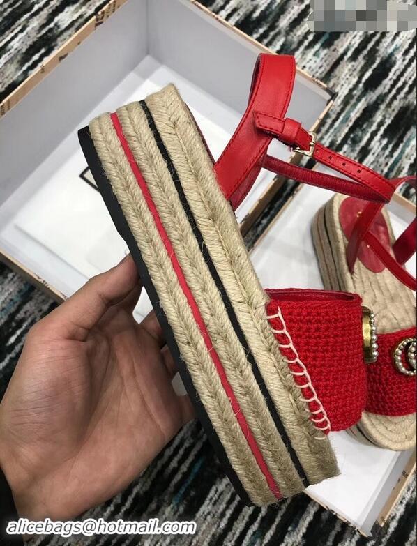 Low Cost Gucci Crochet Espadrilles Sandals 932503 Red With Pearls Double G 2019