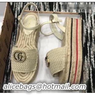 Low Price Gucci Crochet Espadrilles Sandals 932504 Nude With Pearls Double G 2019