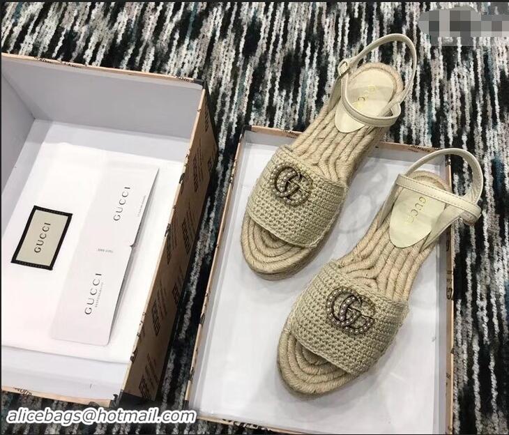 Low Price Gucci Crochet Espadrilles Sandals 932504 Nude With Pearls Double G 2019