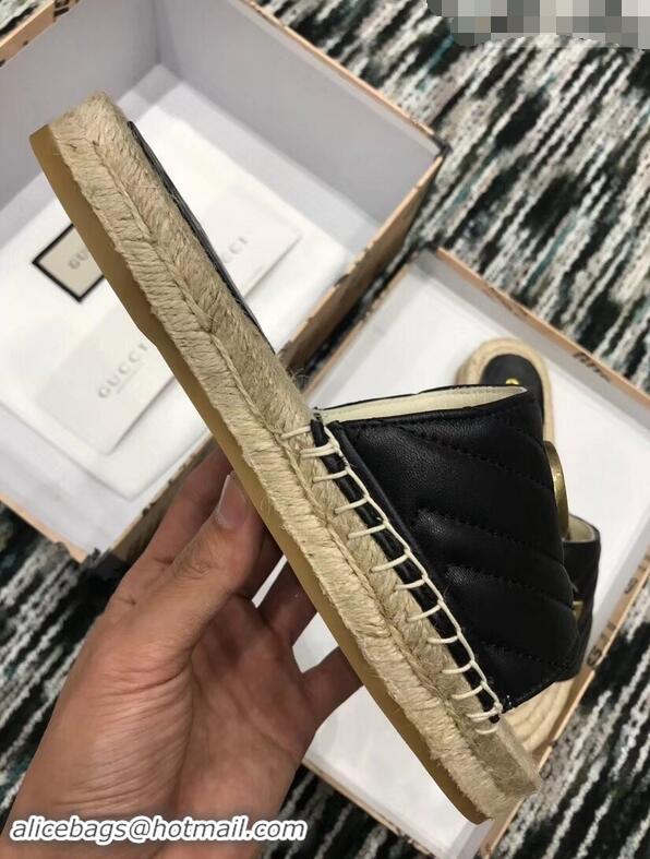 Super Gucci Leather Espadrilles Slides Sandals Black With Double G 573028 2019