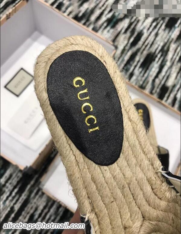 Super Gucci Leather Espadrilles Slides Sandals Black With Double G 573028 2019