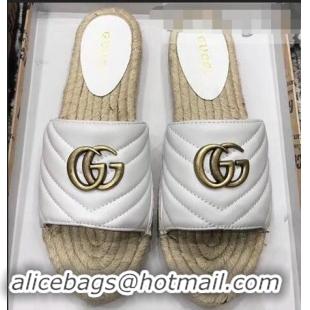 Low Cost Gucci Leather Espadrilles Slides Sandals White With Double G 573028 2019