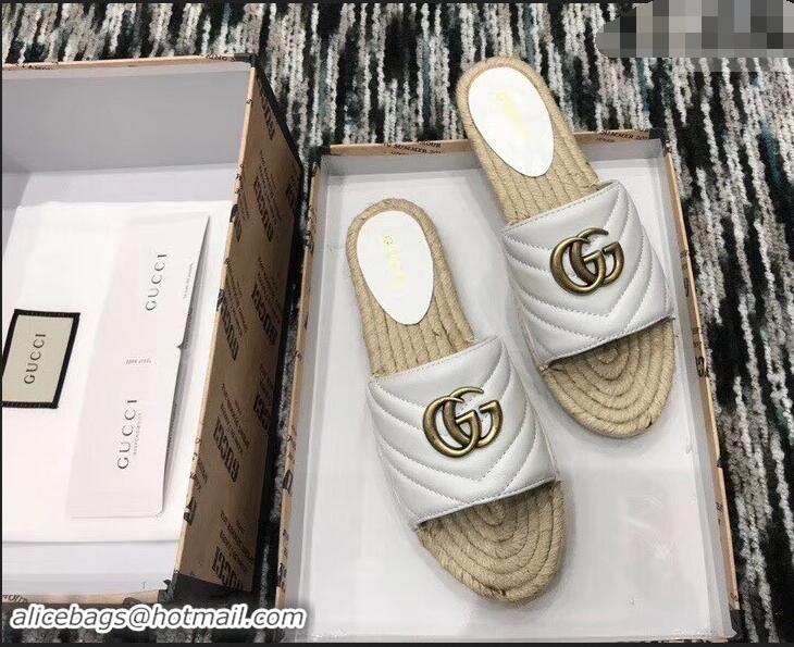 Low Cost Gucci Leather Espadrilles Slides Sandals White With Double G 573028 2019