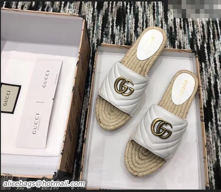 Low Cost Gucci Leather Espadrilles Slides Sandals White With Double G 573028 2019