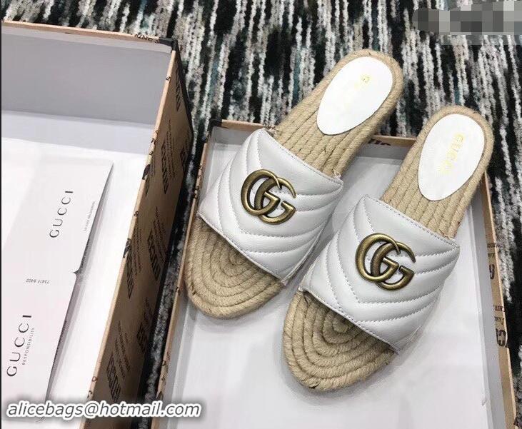 Low Cost Gucci Leather Espadrilles Slides Sandals White With Double G 573028 2019