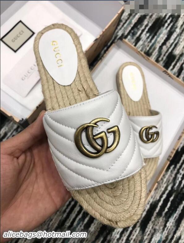 Low Cost Gucci Leather Espadrilles Slides Sandals White With Double G 573028 2019