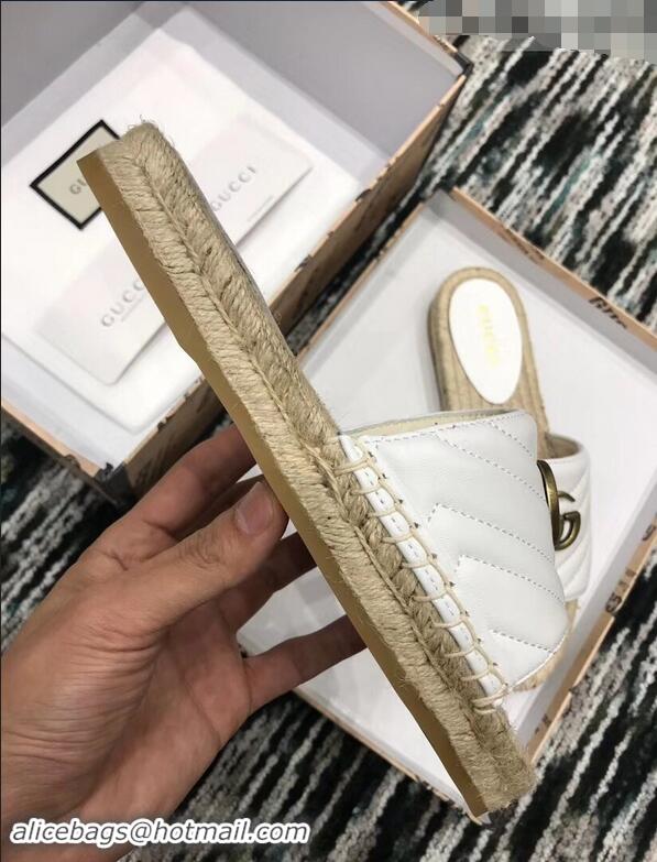 Low Cost Gucci Leather Espadrilles Slides Sandals White With Double G 573028 2019