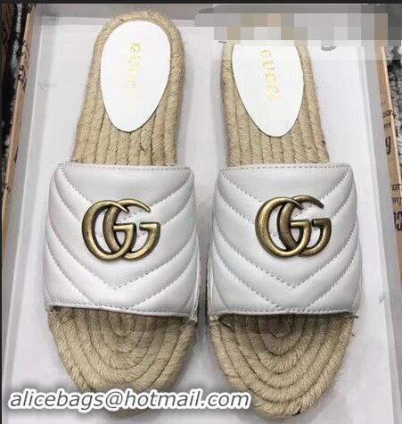 Low Cost Gucci Leather Espadrilles Slides Sandals White With Double G 573028 2019