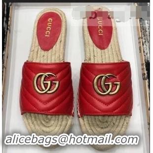 Unique Style Gucci Leather Espadrilles Slides Sandals Red With Double G 573028 2019