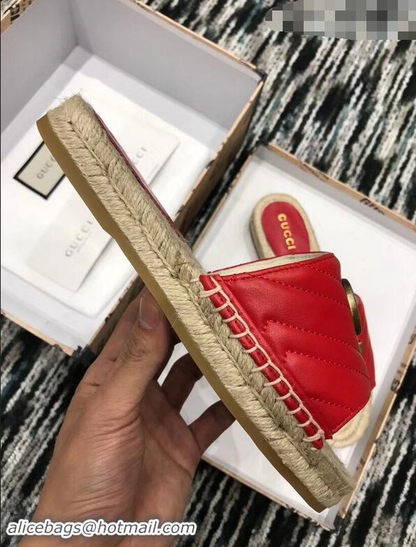 Unique Style Gucci Leather Espadrilles Slides Sandals Red With Double G 573028 2019