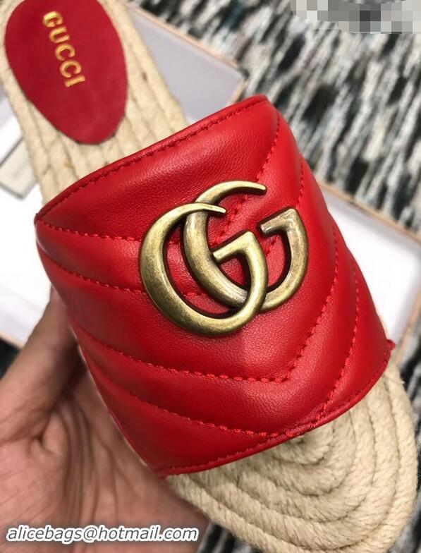 Unique Style Gucci Leather Espadrilles Slides Sandals Red With Double G 573028 2019