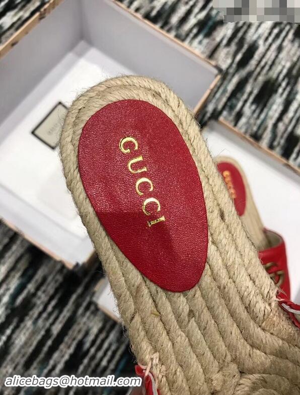 Unique Style Gucci Leather Espadrilles Slides Sandals Red With Double G 573028 2019