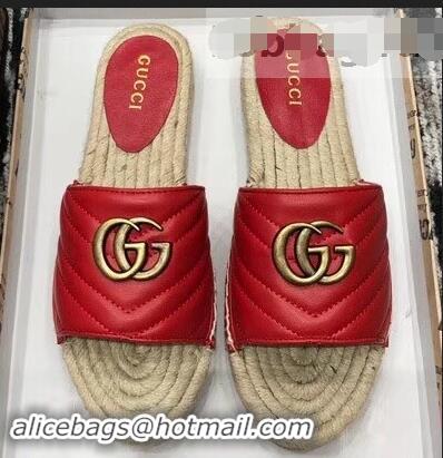 Unique Style Gucci Leather Espadrilles Slides Sandals Red With Double G 573028 2019