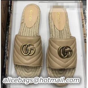 Low Cost Gucci Leather Espadrilles Slides Sandals With Double G 573028 Nude 2019