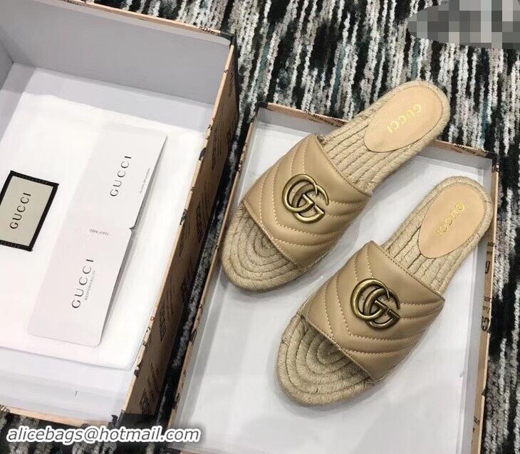 Low Cost Gucci Leather Espadrilles Slides Sandals With Double G 573028 Nude 2019