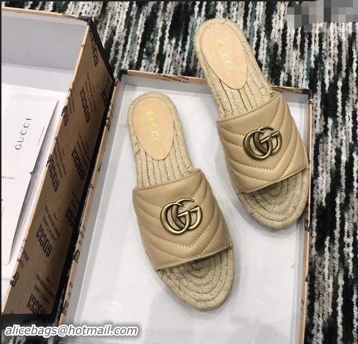 Low Cost Gucci Leather Espadrilles Slides Sandals With Double G 573028 Nude 2019