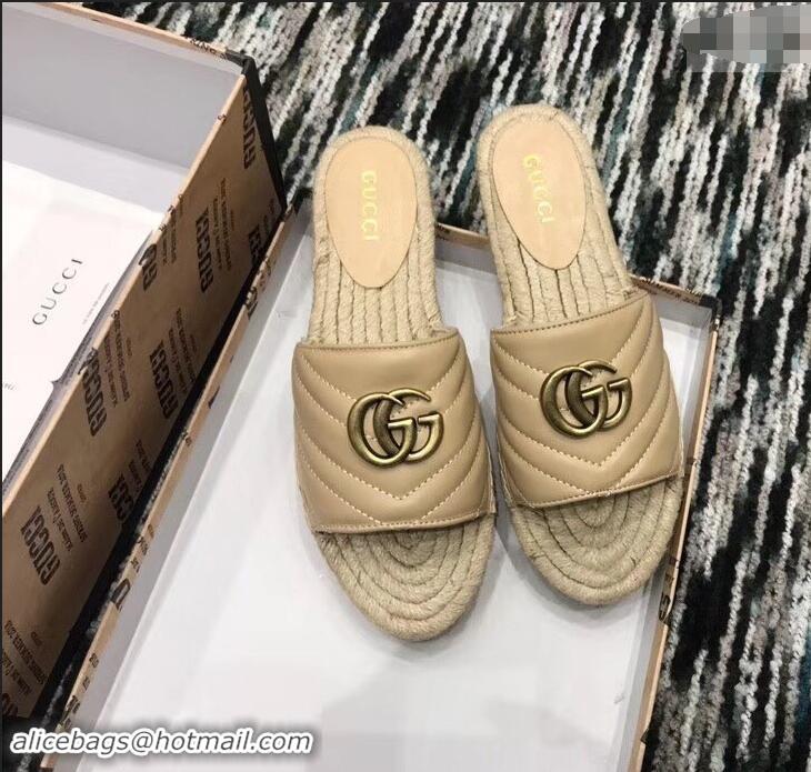 Low Cost Gucci Leather Espadrilles Slides Sandals With Double G 573028 Nude 2019