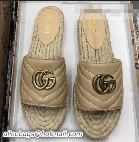 Low Cost Gucci Leather Espadrilles Slides Sandals With Double G 573028 Nude 2019