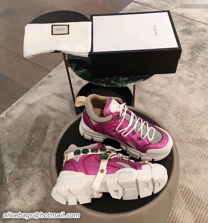 Reproduction Gucci Flashtrek Sneakers 932601 Fuchsia with Removable Crystals 2019