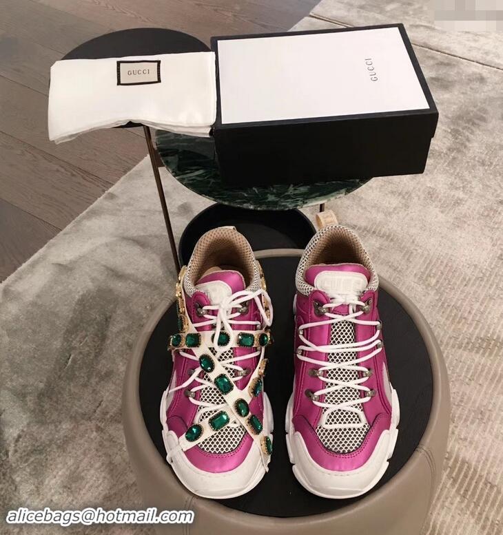 Reproduction Gucci Flashtrek Sneakers 932601 Fuchsia with Removable Crystals 2019