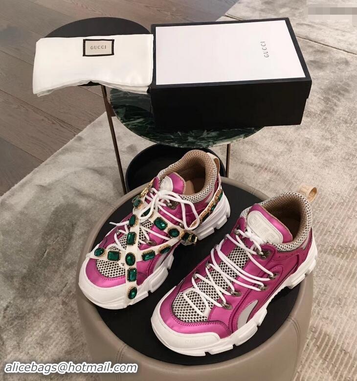 Reproduction Gucci Flashtrek Sneakers 932601 Fuchsia with Removable Crystals 2019