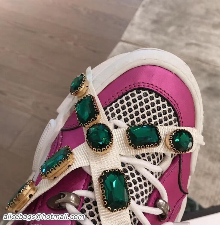 Reproduction Gucci Flashtrek Sneakers 932601 Fuchsia with Removable Crystals 2019