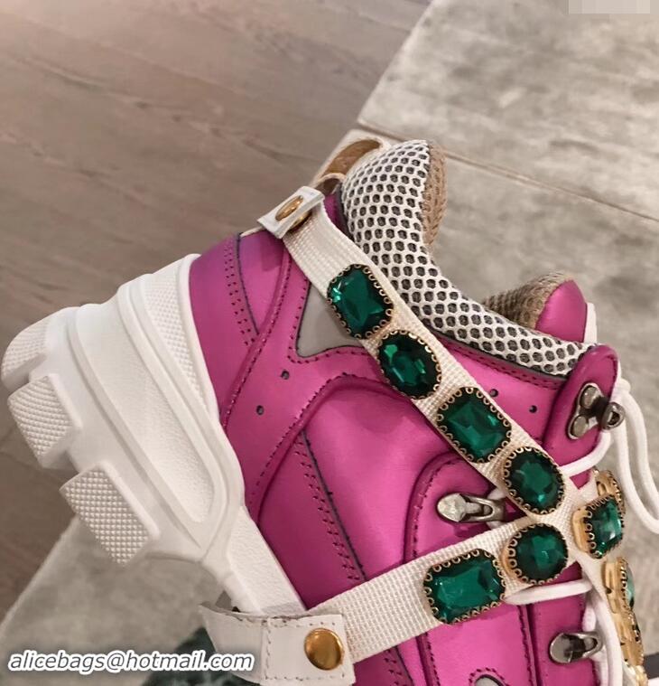 Reproduction Gucci Flashtrek Sneakers 932601 Fuchsia with Removable Crystals 2019