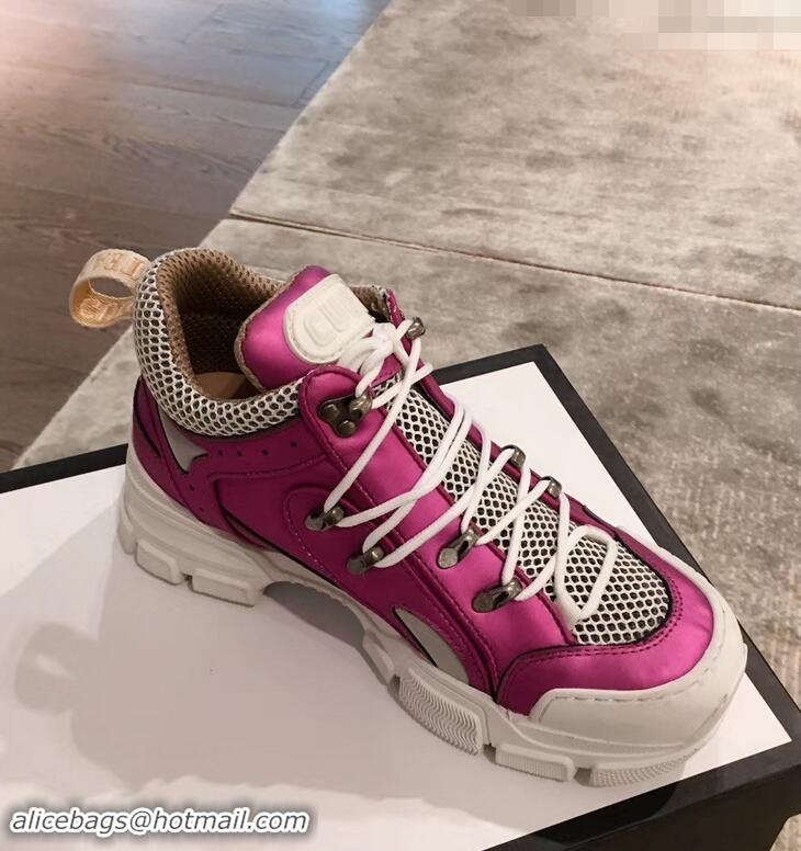 Reproduction Gucci Flashtrek Sneakers 932601 Fuchsia with Removable Crystals 2019