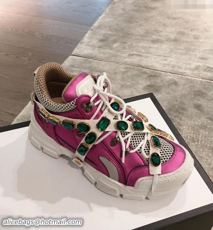 Reproduction Gucci Flashtrek Sneakers 932601 Fuchsia with Removable Crystals 2019