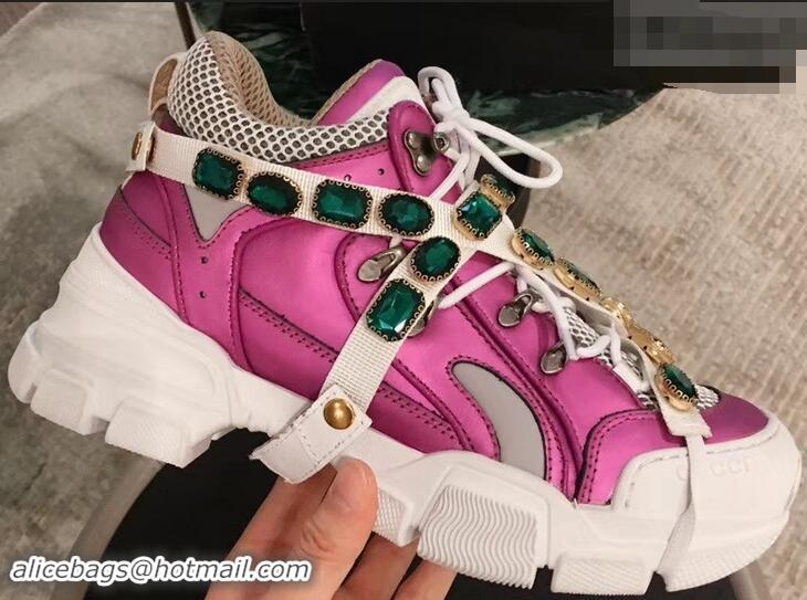 Reproduction Gucci Flashtrek Sneakers 932601 Fuchsia with Removable Crystals 2019