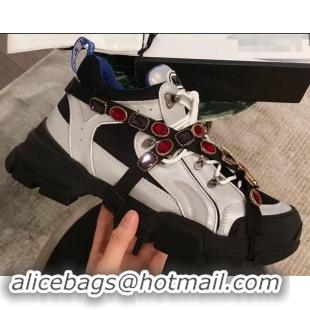 Most Popular Gucci Flashtrek Sneakers 932603 Silver/Blue with Removable Crystals 2019