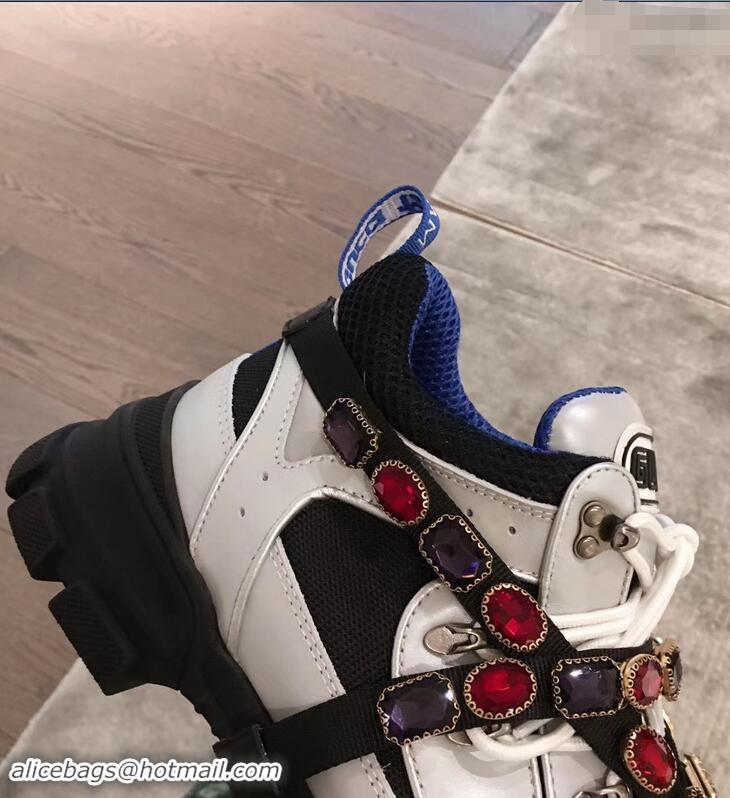 Most Popular Gucci Flashtrek Sneakers 932603 Silver/Blue with Removable Crystals 2019