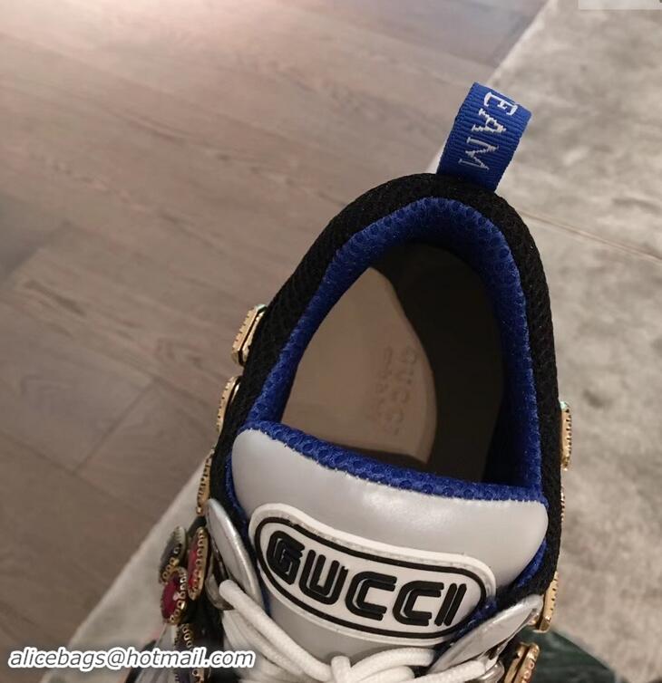 Most Popular Gucci Flashtrek Sneakers 932603 Silver/Blue with Removable Crystals 2019