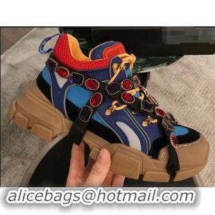 Buy Fashionable Gucci Flashtrek Sneakers 932604 Blue with Removable Crystals 2019