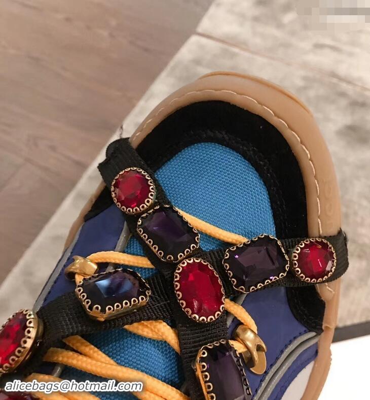 Buy Fashionable Gucci Flashtrek Sneakers 932604 Blue with Removable Crystals 2019