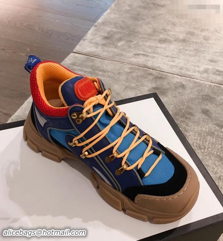 Buy Fashionable Gucci Flashtrek Sneakers 932604 Blue with Removable Crystals 2019