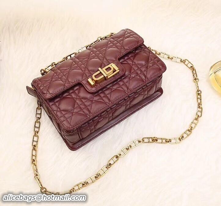 New Product Dior Dioraddict Crossbody Chain Bag in Cannage Lambskin 500414 Burgundy