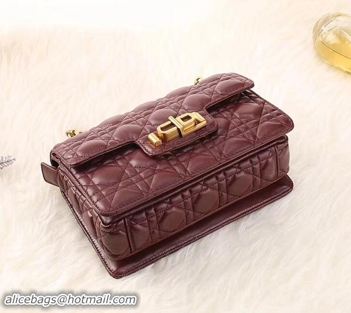 New Product Dior Dioraddict Crossbody Chain Bag in Cannage Lambskin 500414 Burgundy