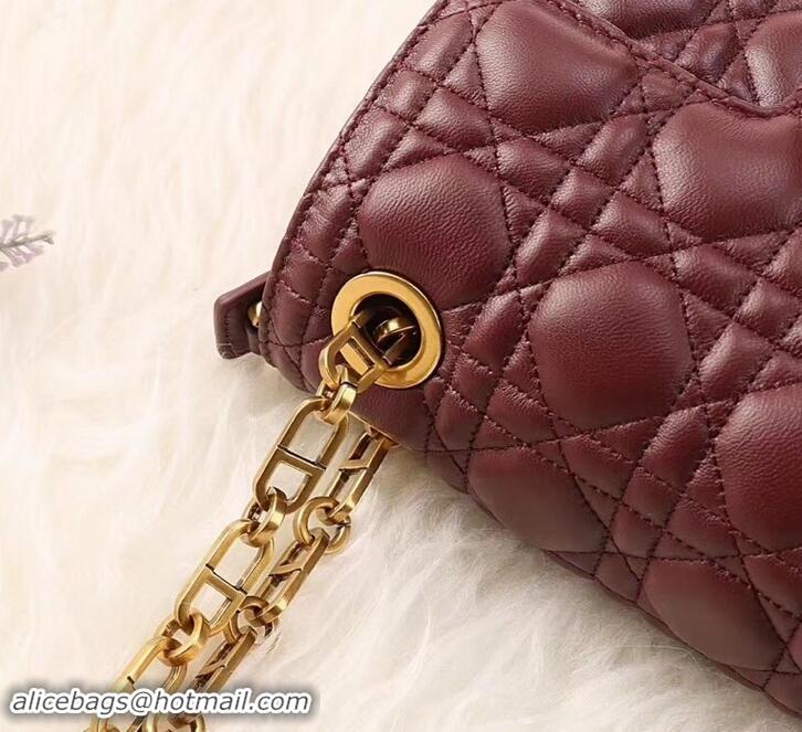 New Product Dior Dioraddict Crossbody Chain Bag in Cannage Lambskin 500414 Burgundy