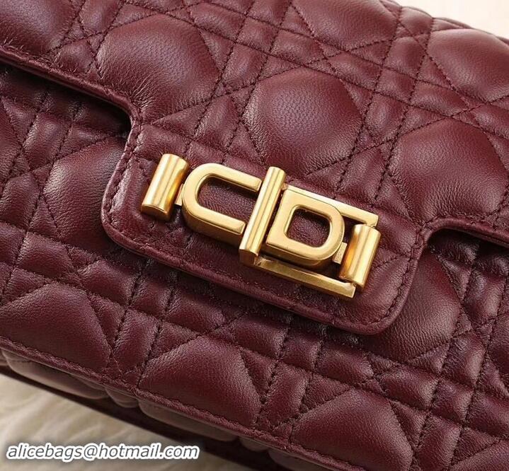 New Product Dior Dioraddict Crossbody Chain Bag in Cannage Lambskin 500414 Burgundy