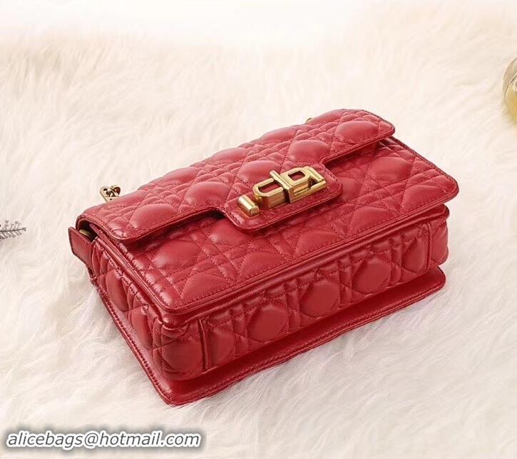 Charming Dior Dioraddict Crossbody Chain Bag in Cannage Lambskin 500414 Red