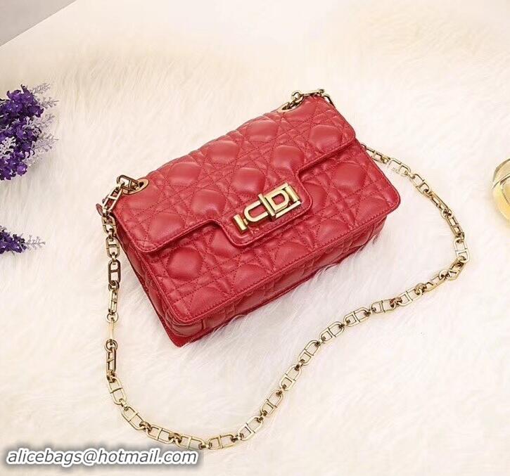 Charming Dior Dioraddict Crossbody Chain Bag in Cannage Lambskin 500414 Red