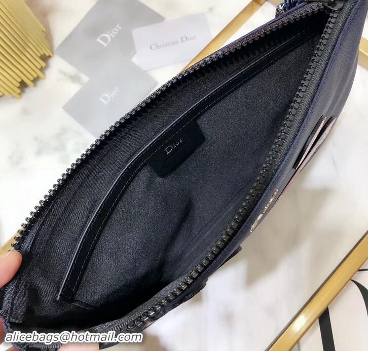 Grade Quality Dior Flat Pouch Clutch Bag In Nylon With Multiple Patches 500420 Navy Blue