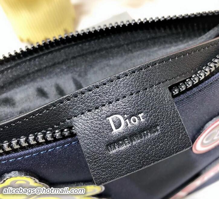 Grade Quality Dior Flat Pouch Clutch Bag In Nylon With Multiple Patches 500420 Navy Blue