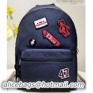 Good Quality Dior Rider Rucksack Backpack Bag In Nylon With Multiple Patches 500421 Navy Blue