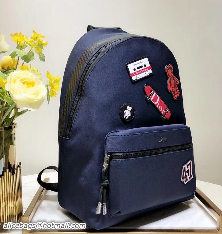 Good Quality Dior Rider Rucksack Backpack Bag In Nylon With Multiple Patches 500421 Navy Blue