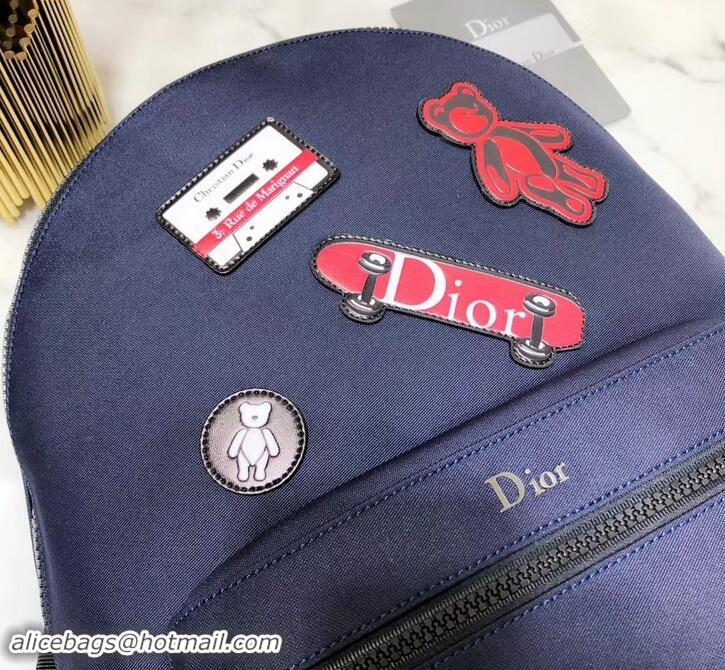 Good Quality Dior Rider Rucksack Backpack Bag In Nylon With Multiple Patches 500421 Navy Blue