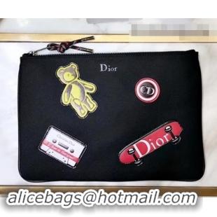 Low Price Dior Flat Pouch Clutch Bag In Nylon With Multiple Patches 500422 Black